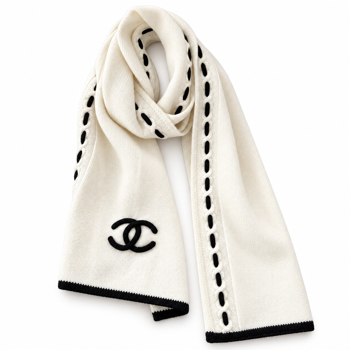Chanel Style Contrast-Stitch Knit Scarf