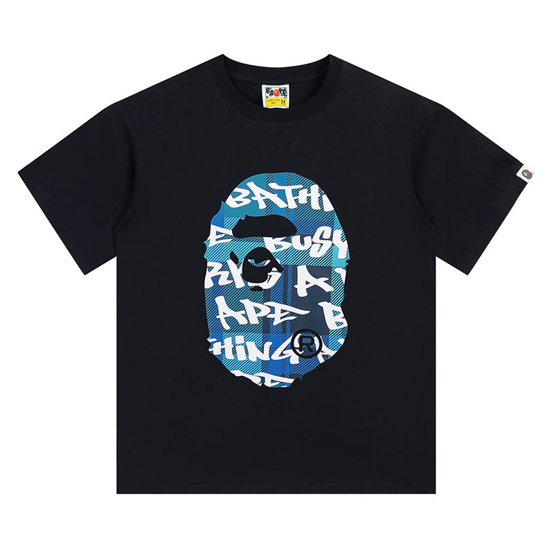 BAPE Blue Stroke Camo Big Ape Head Men's T-Shirt - Black
