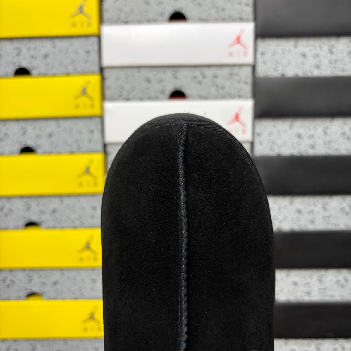 UGG Tazz Platform Slipper – Suede Mule with Shearling Lining, Black & White Braided Collar Trim & All-Black Chunky Platform Sole in Black