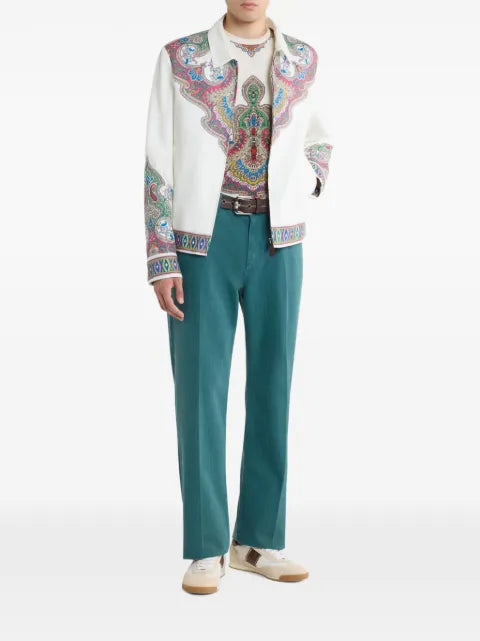 ETRO linen bomber jacket with placed Paisley pochette print