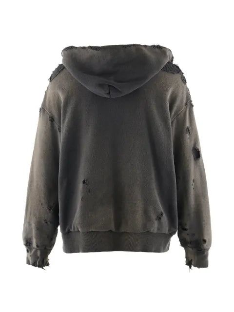 SAINT MXXXXXX distressed logo-patch hoodie