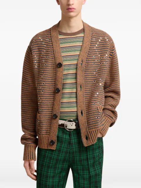 Marni stud-embellished striped cardigan
