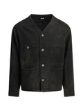 A.PRESSE Engineer collarless multi-pocket denim jacket
