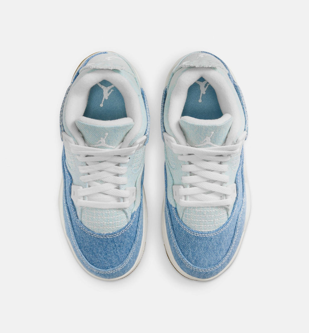 Air Jordan 4 Retro 'Worn Blue' Preschool - Sail/Worn Blue/Metallic Gold
