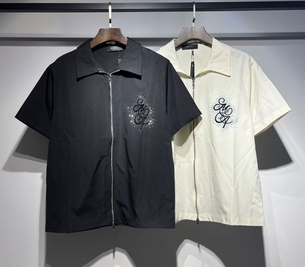 Amiri Rhinestone Letter Double-Zip Nylon Short Sleeve Shirt Unisex