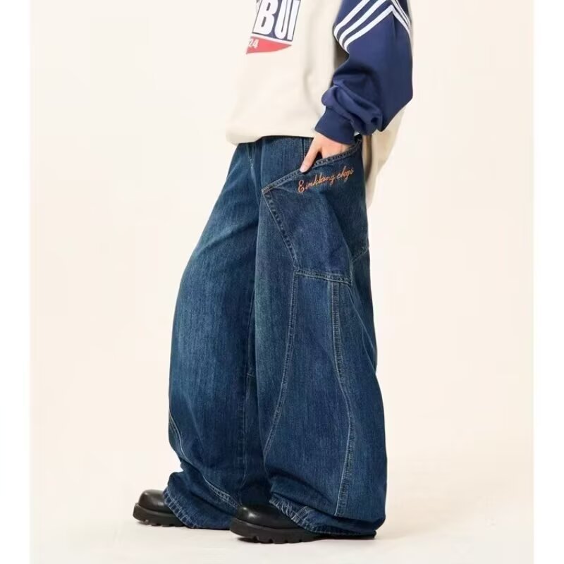 Y2k Vintage Washed Big Pocket Curved Baggy Wide Leg Jeans Streetwear