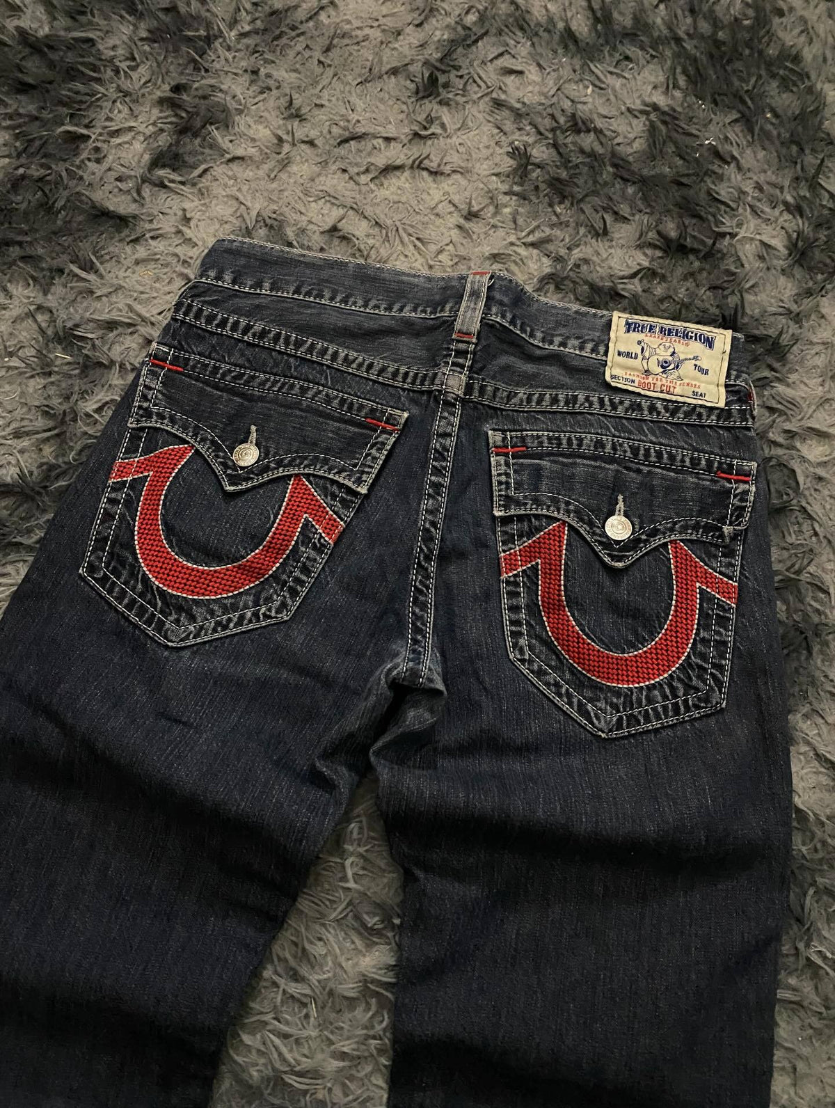 True Religion Vintage Horseshoe Embroidery Flare Denim Jeans