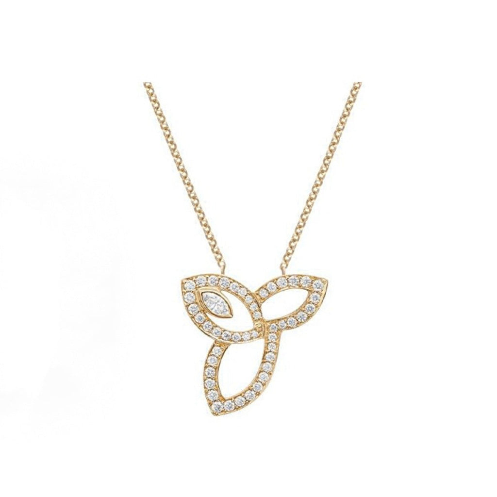 Harry Winston Style Three-Leaf Clover Cubic Zirconia White-Gold-Plated Necklace
