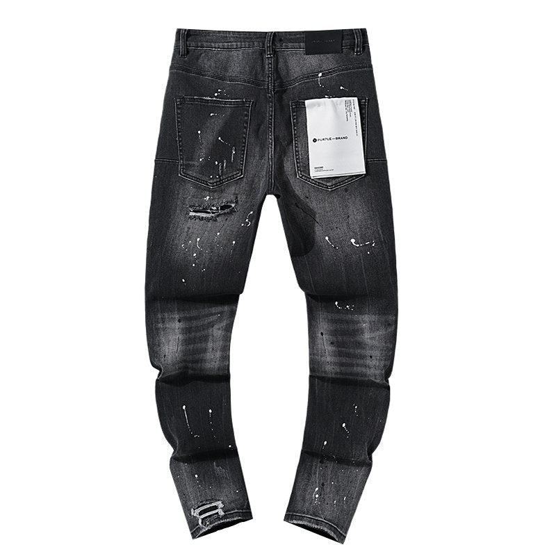 Purple Brand Paint-Splatter Distressed Black Jeans