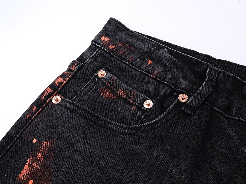 Purple Brand Black Paint-Splatter Distressed Jeans