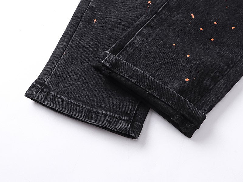 Purple Brand Black Paint-Splatter Distressed Jeans