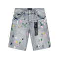 Purple Brand Light Blue Paint-Splatter Denim Shorts
