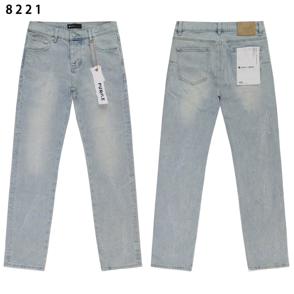 Purple Brand Star Embroidered Washed Jeans