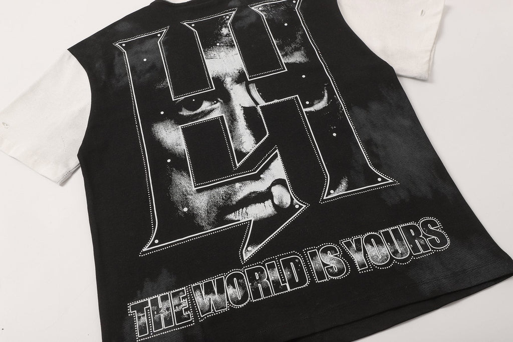 Life Hustlere Rhinestone Graphic Two-Tone T-Shirt