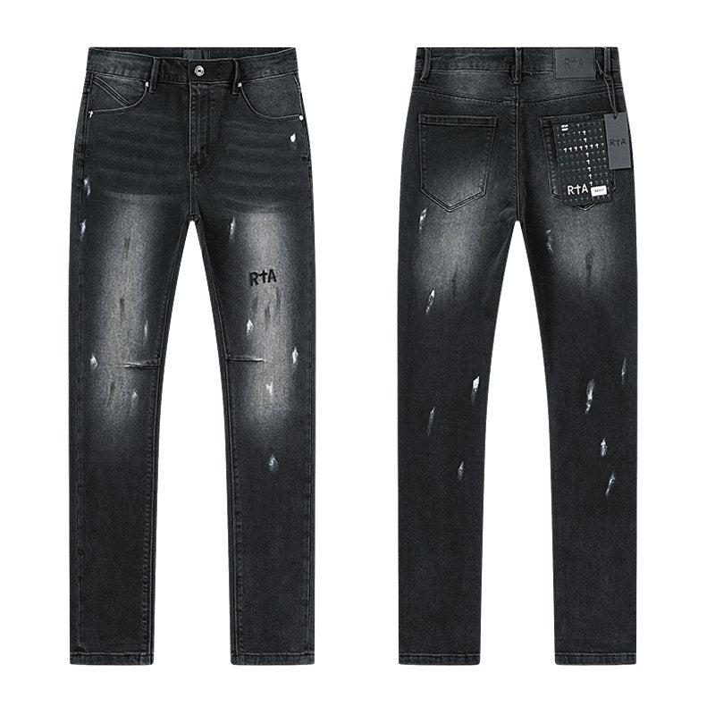 R+A Black Distressed Washed Jeans