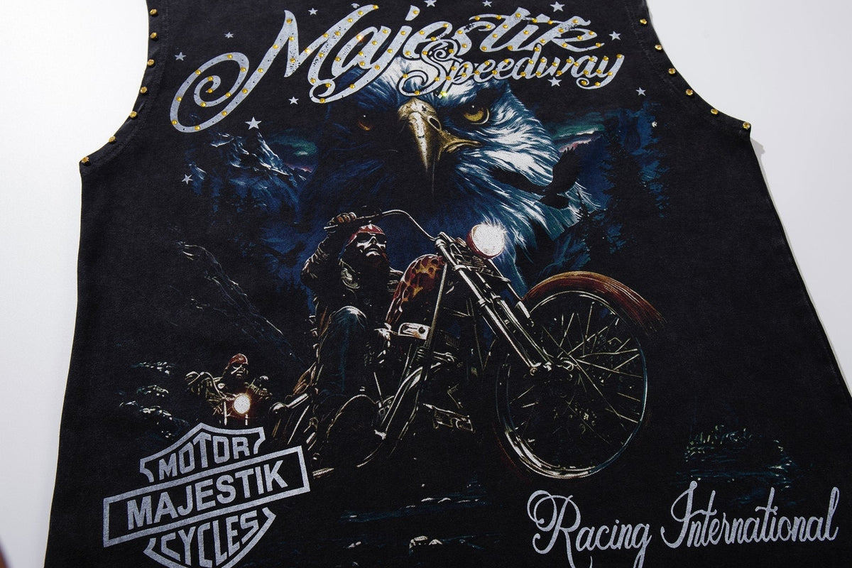 MAJESTIK Speedway Eagle Motorcycle Sleeveless T-Shirt