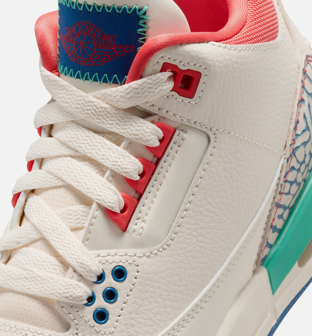Air Jordan 3 Retro Play Your Way Big Kids' Lifestyle Shoes - Chalk/Track Red/True Blue/Kinetic Green