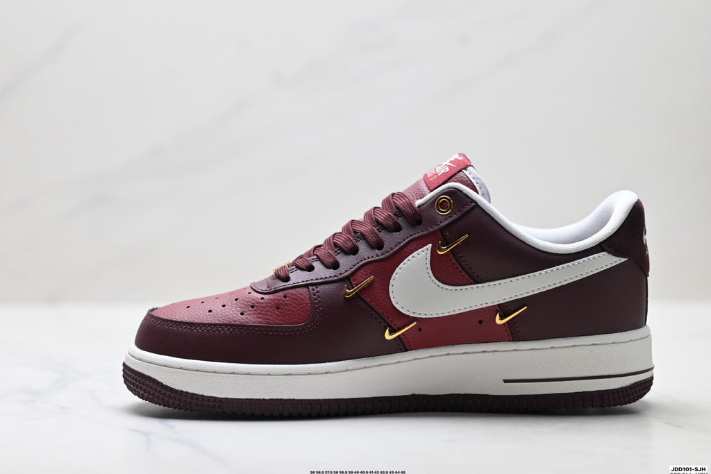 Nike Air Force 1 Low Burgundy White Gold Unisex Sneakers Style 02