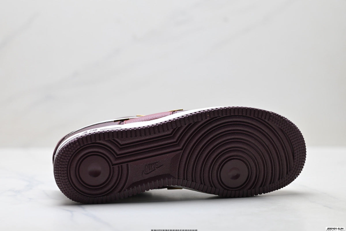 Nike Air Force 1 Low Burgundy White Gold Unisex Sneakers Style 02