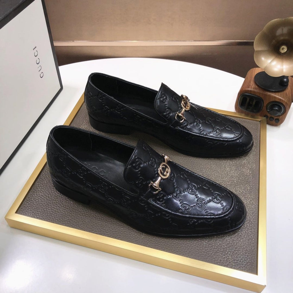 Gucci Men's Black Embossed Horsebit Loafers