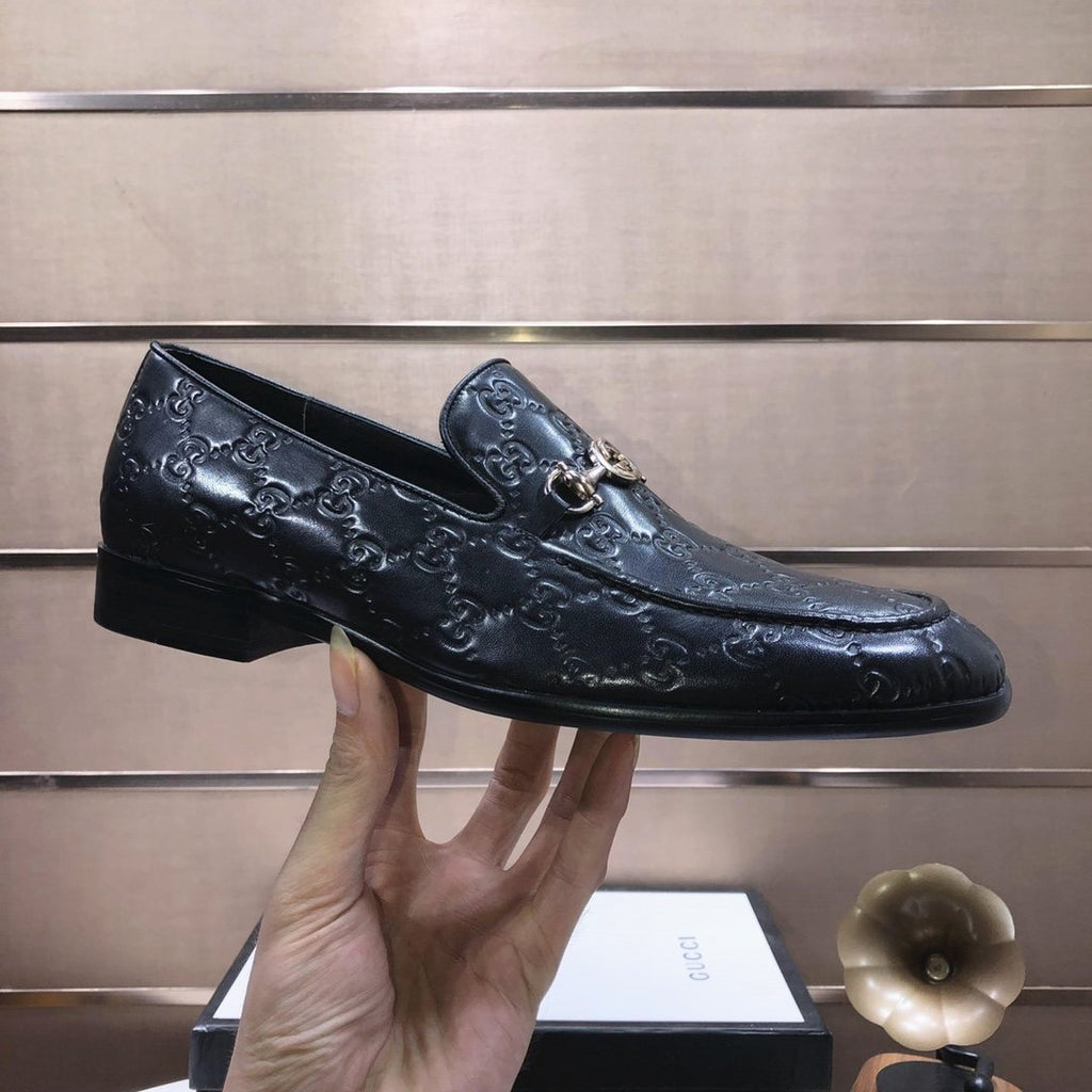 Gucci Men's Black Embossed Horsebit Loafers