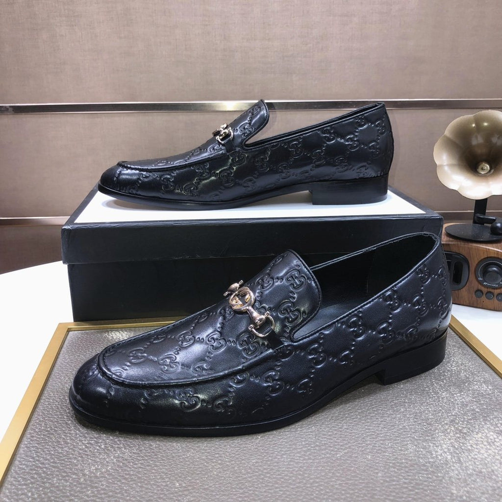 Gucci Men's Black Embossed Horsebit Loafers