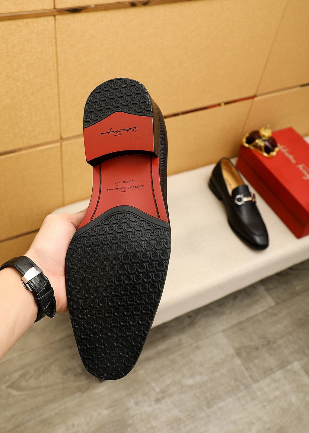 Ferragamo Black Buckle Leather Loafers - Slip-On Construction