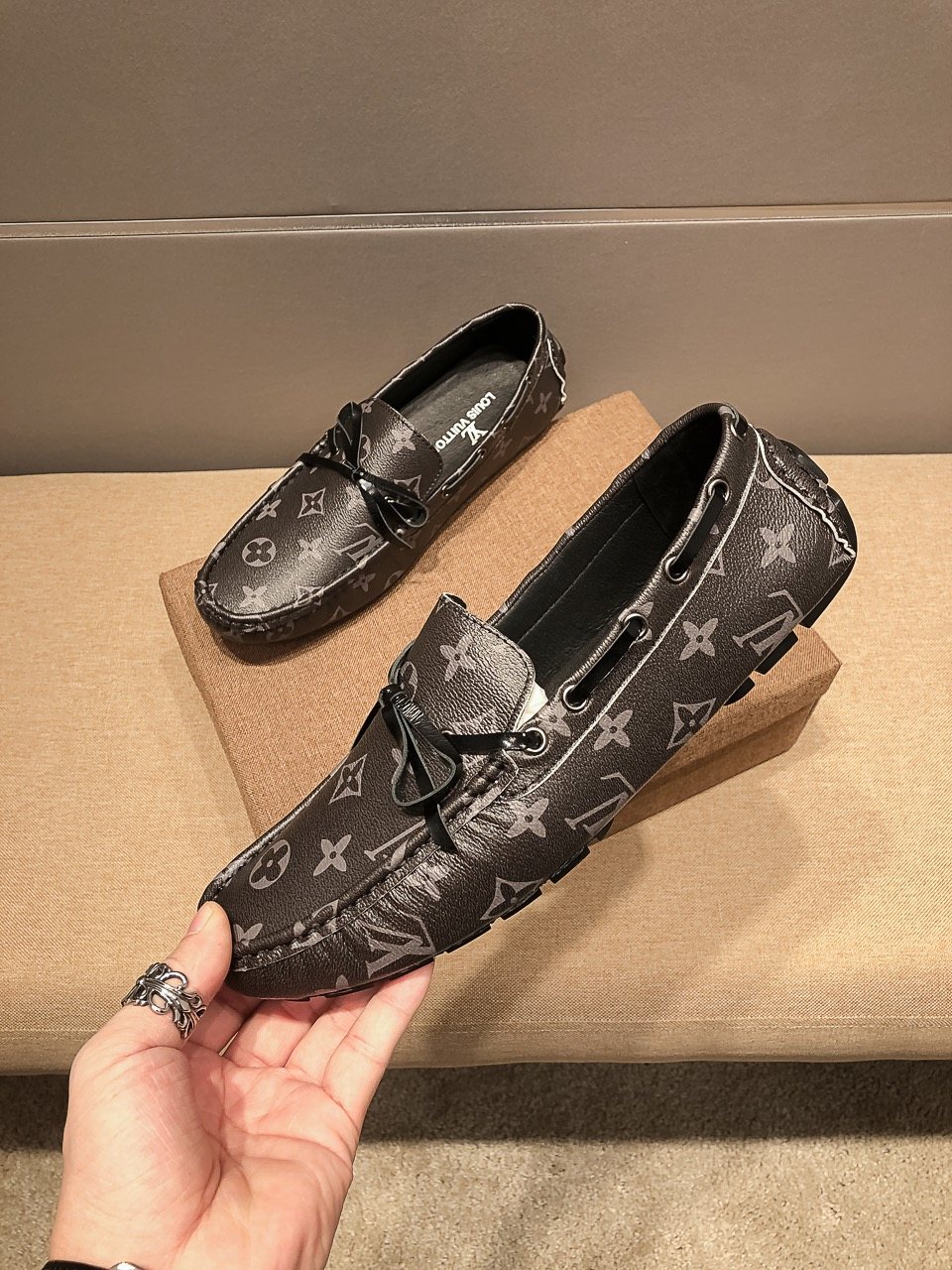 Louis Vuitton Dark Gray Monogram Bow Loafers