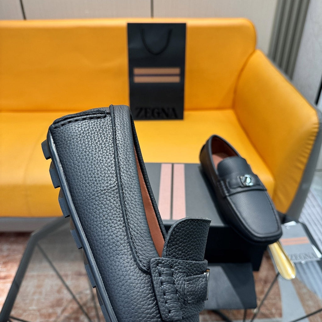 Zegna Black Driving Loafers with Metal Accent