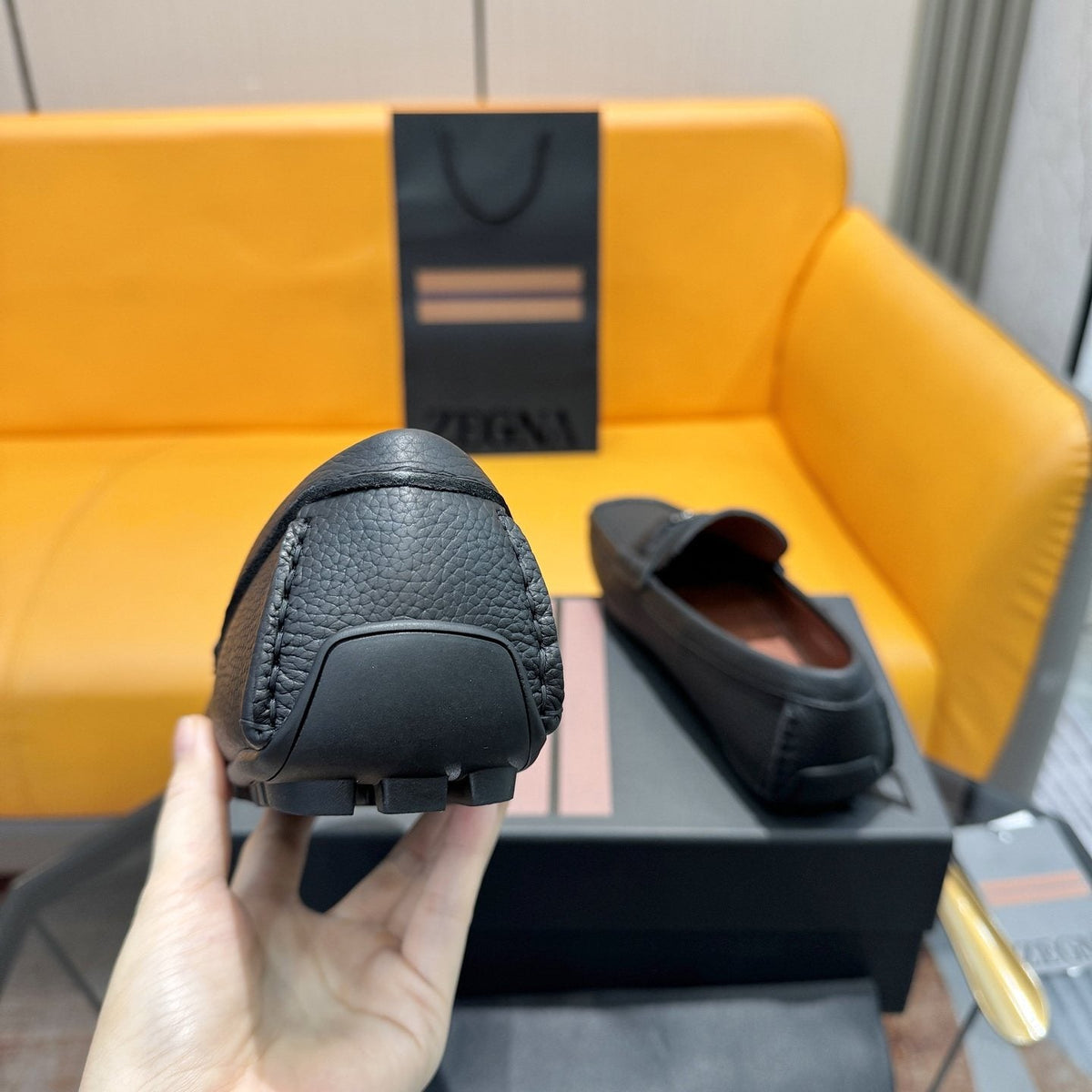Zegna Black Driving Loafers with Metal Accent