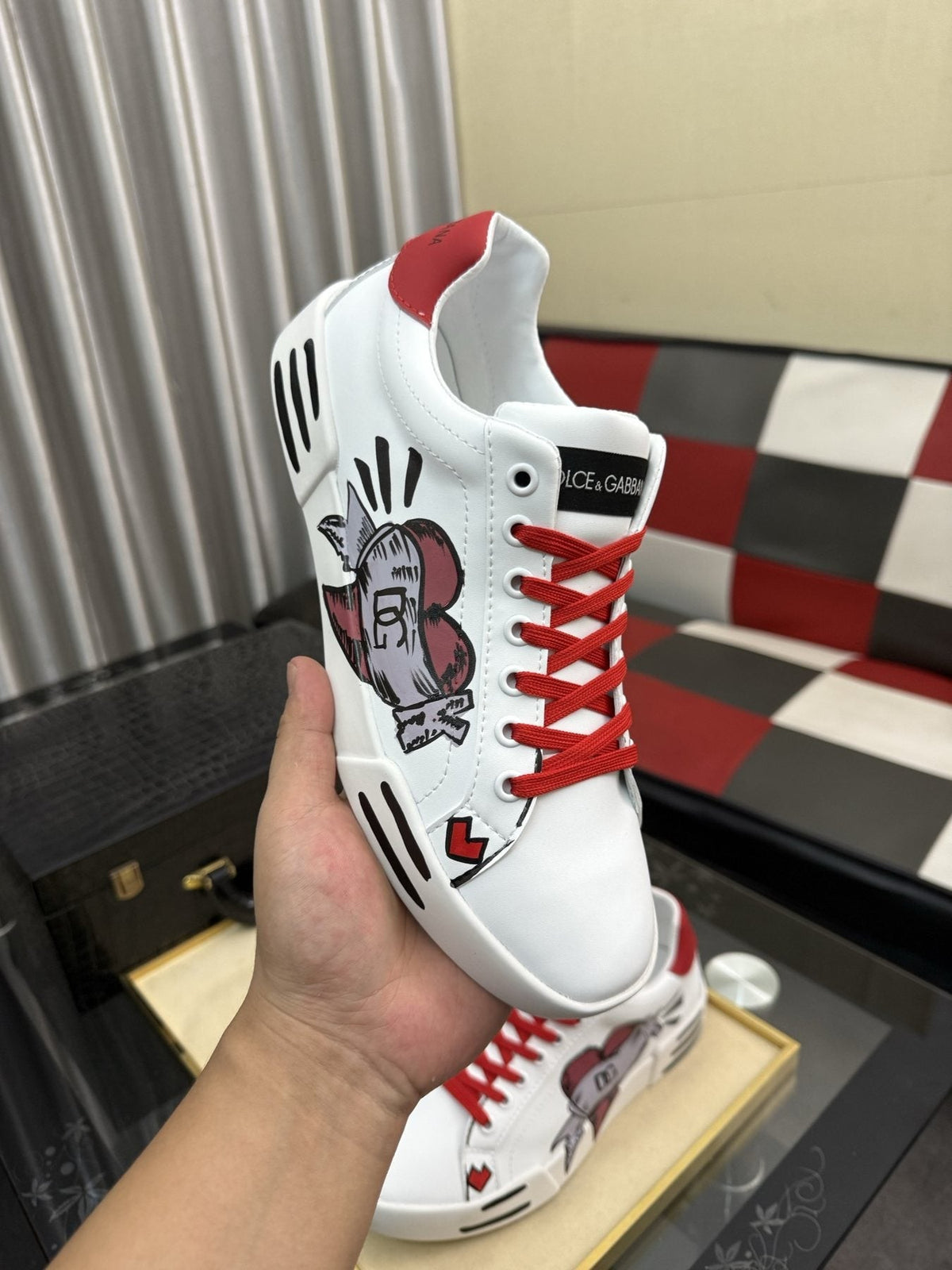 Dolce & Gabbana Red Lace Graphic Sneakers