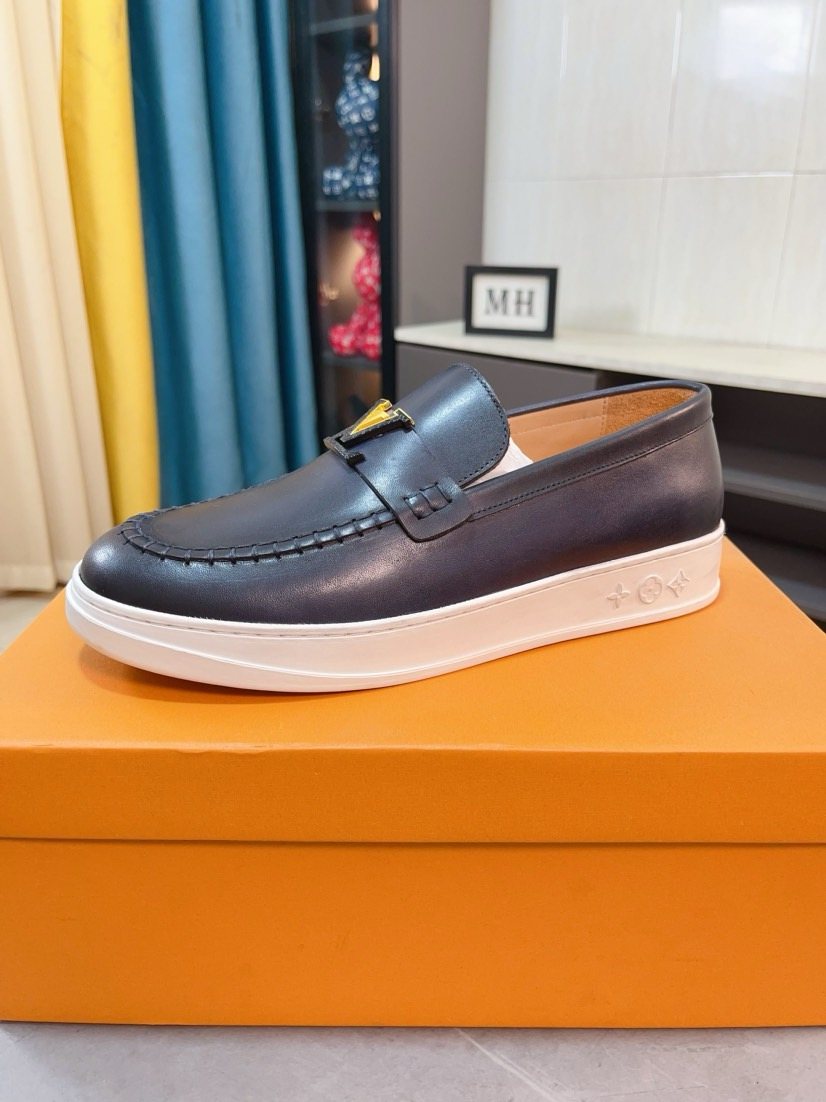 Louis Vuitton Black Leather Slip-On Loafers
