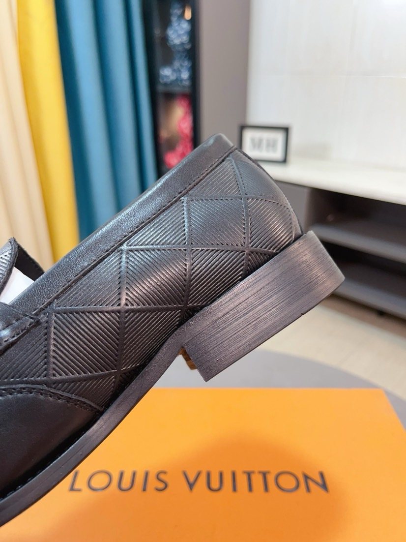 Louis Vuitton Embossed Logo Slip-On Dress Shoes - Dark Charcoal Gray
