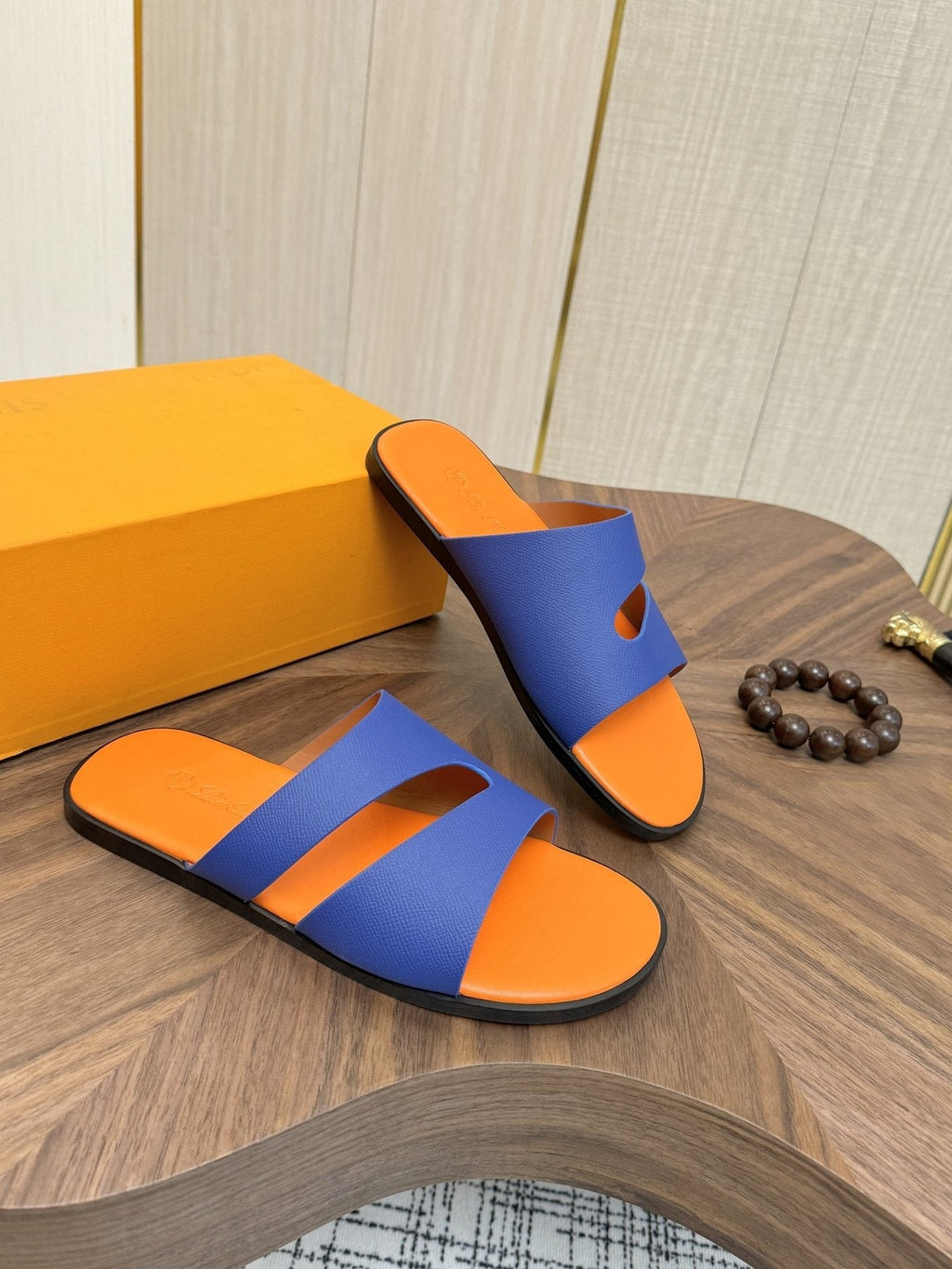 Loro Piana Blue and Orange Slide Sandals