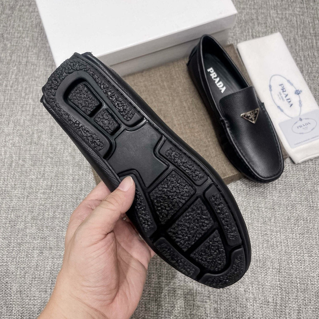 Prada Black Triangle Plaque Loafers