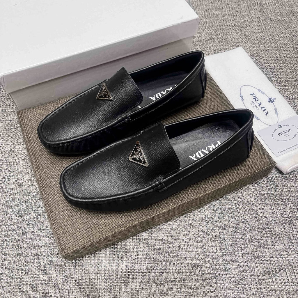 Prada Black Triangle Plaque Loafers