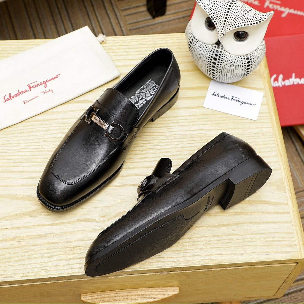 Ferragamo Black Metal Bit Loafers - Slip-On Design