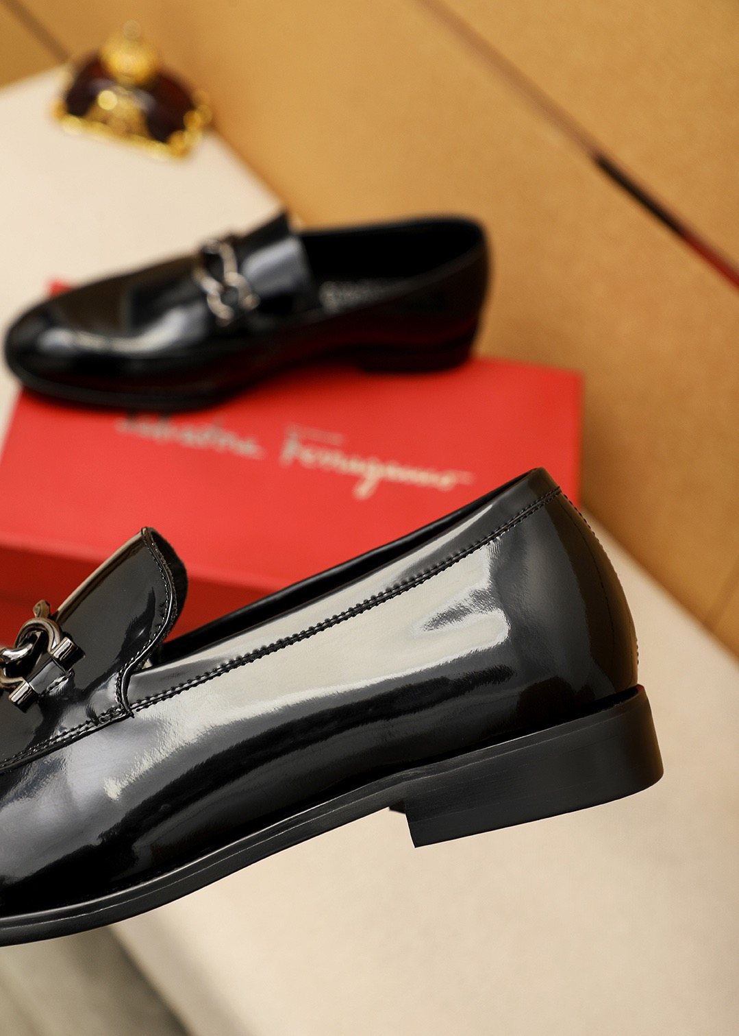 Ferragamo Black Patent Bit Loafers