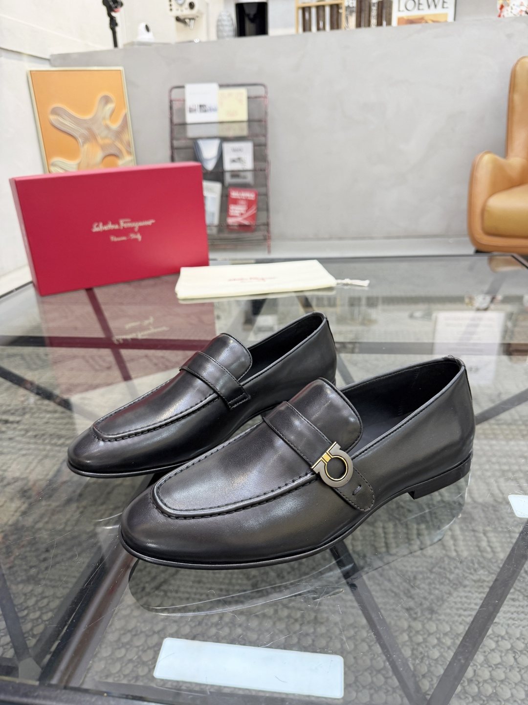 Salvatore Ferragamo Men's Black Buckle Strap Slip-On Loafers