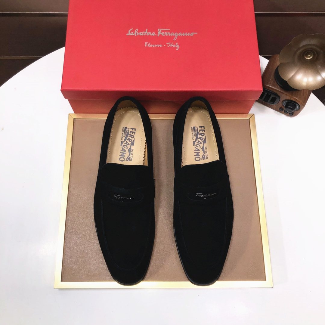 Ferragamo Black Slip-On Loafers