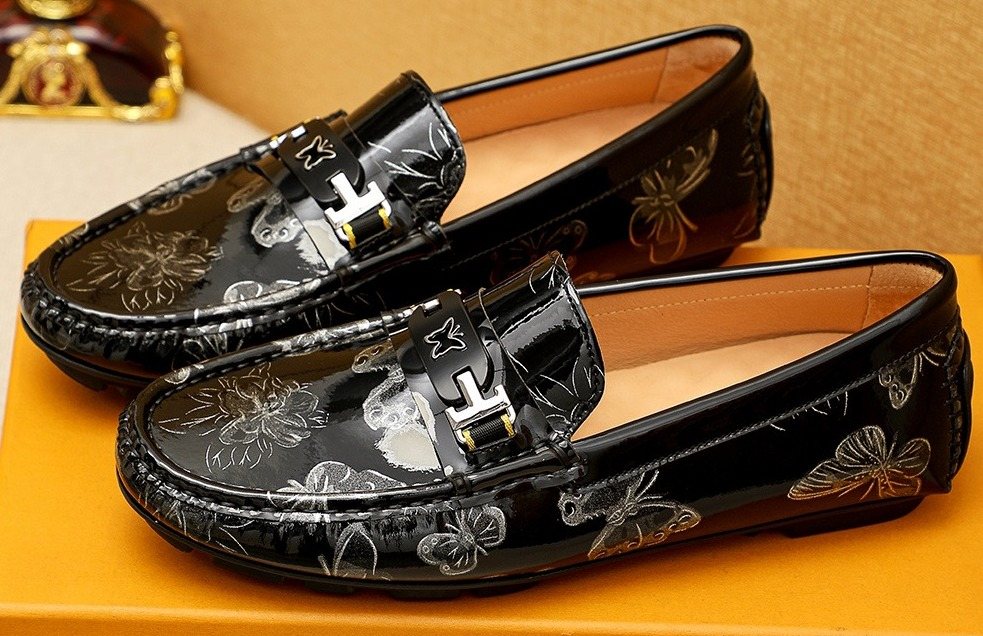 Louis Vuitton Black Floral-Embossed Buckle Loafers