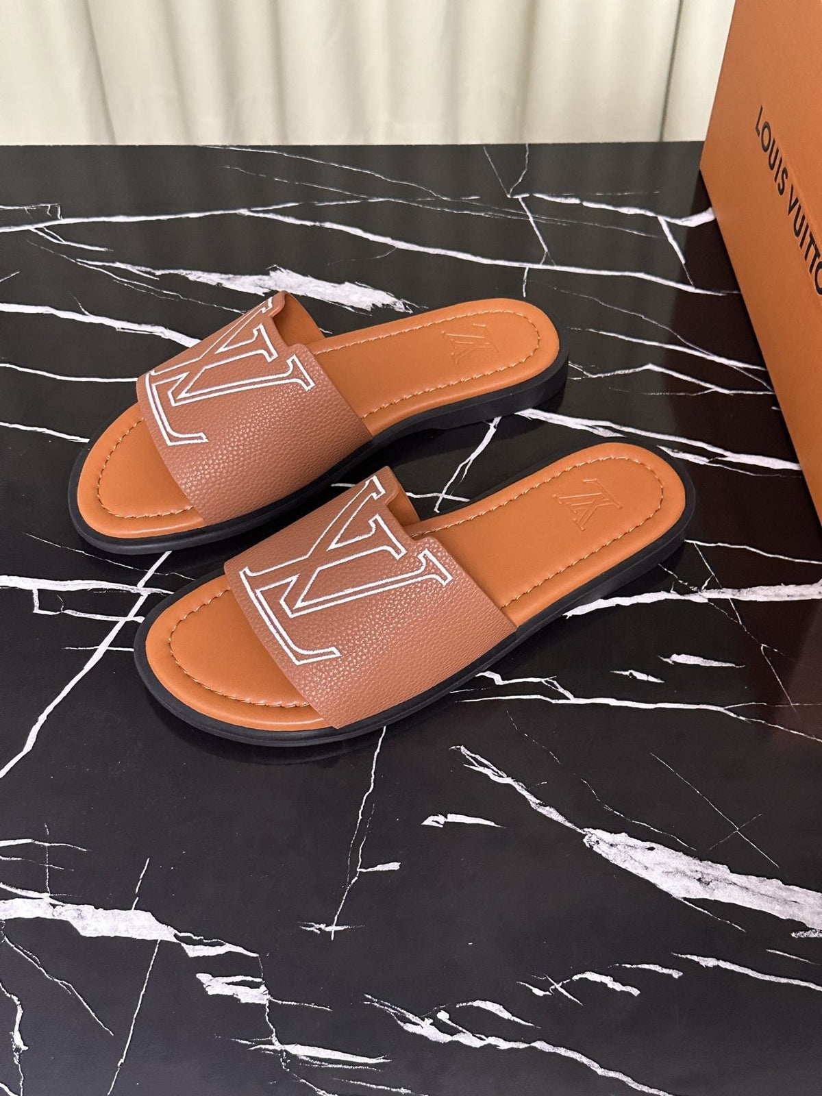 Louis Vuitton Men's Logo Strap Slide Sandals - Open Toe