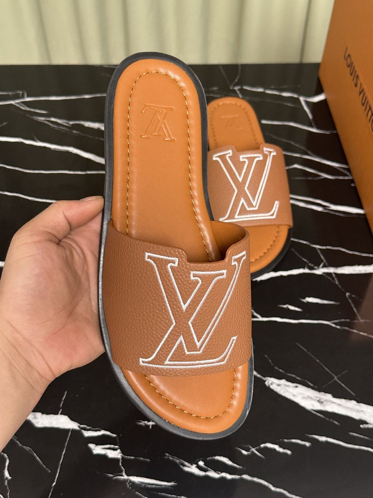 Louis Vuitton Men's Logo Strap Slide Sandals - Open Toe