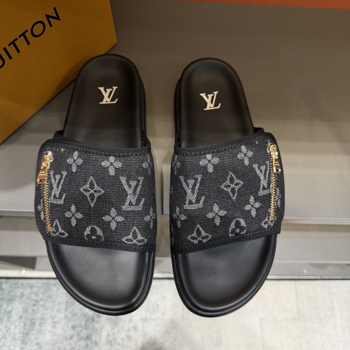 Louis Vuitton Monogram Zip Slide Sandals