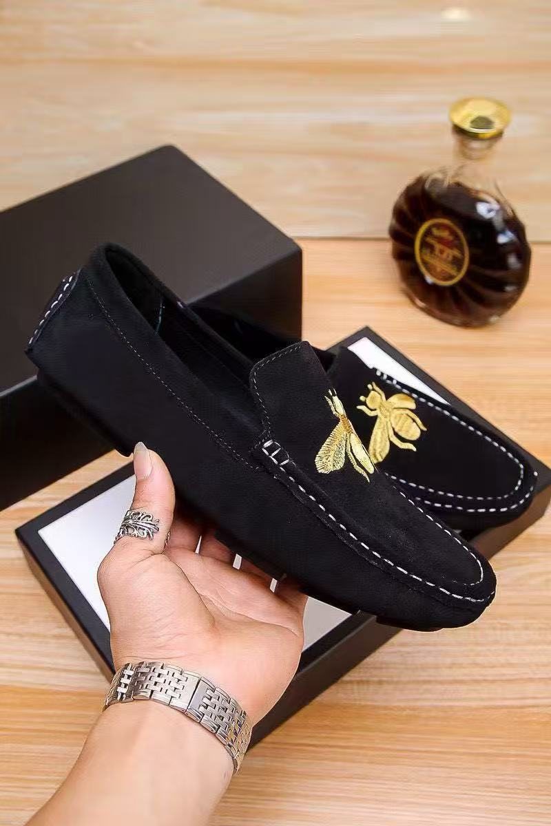 Gucci Black Bee-Embroidered Loafers