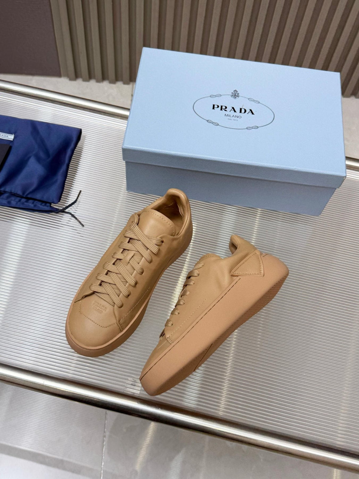 Prada Tonal Tan Low-Top Sneakers