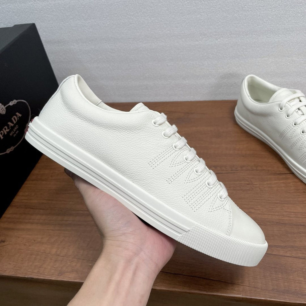 Prada Men's Low-Top Lace-Up Sneakers - Visible Stitched Upper Details