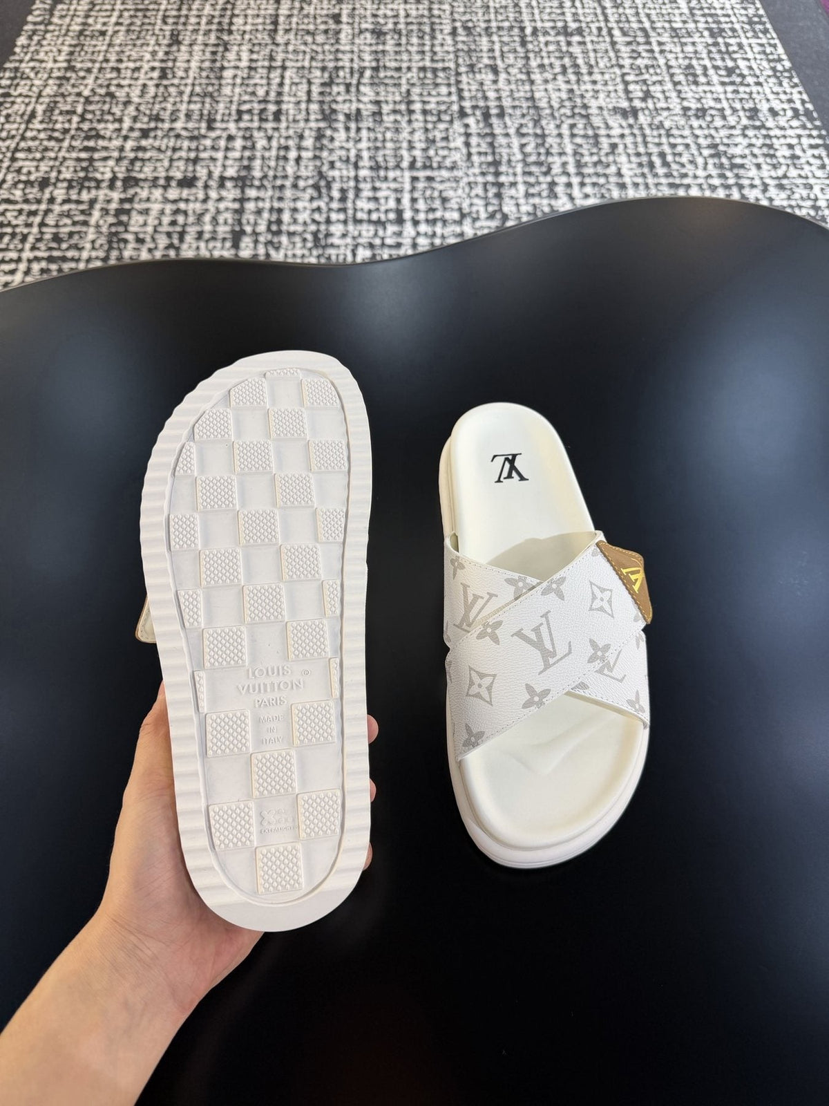 Louis Vuitton Monogram Cross-Strap Slide Sandals - Crossover Strap Design