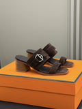 Hermès Women's Kute Buckle Block-Heel Slide Sandals