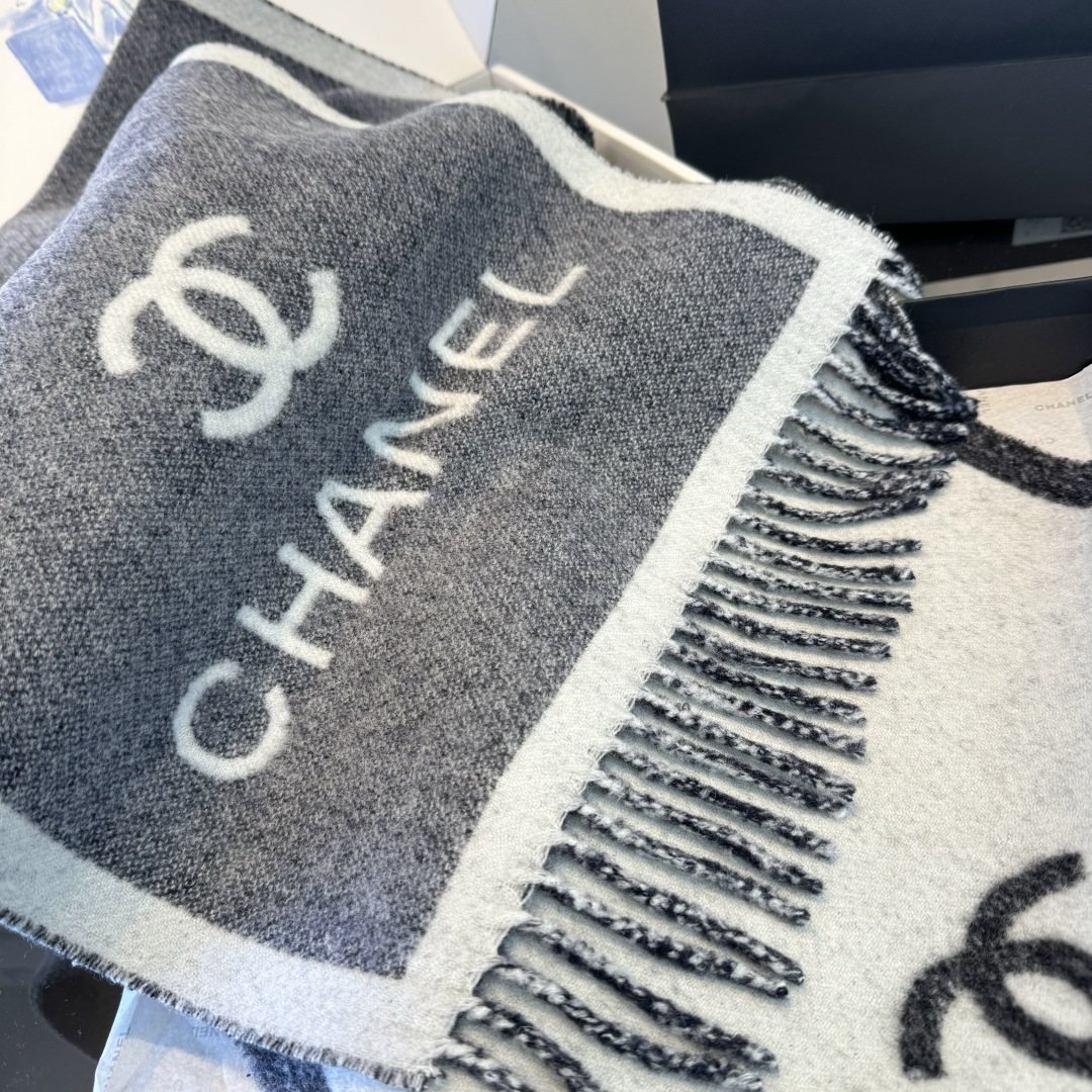 Chanel Logo Fringe Scarf